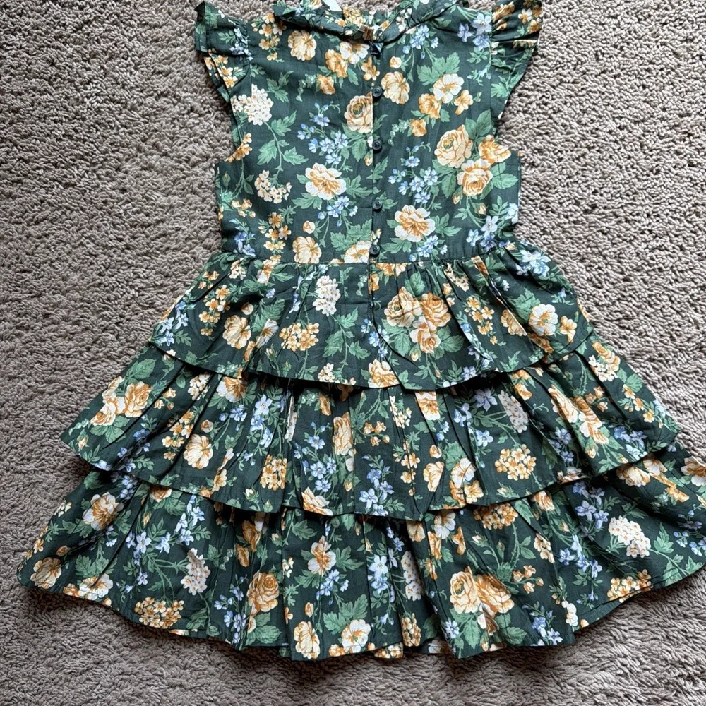 Janie and Jack Girls 6 Green Yellow Floral Ruffle Dress